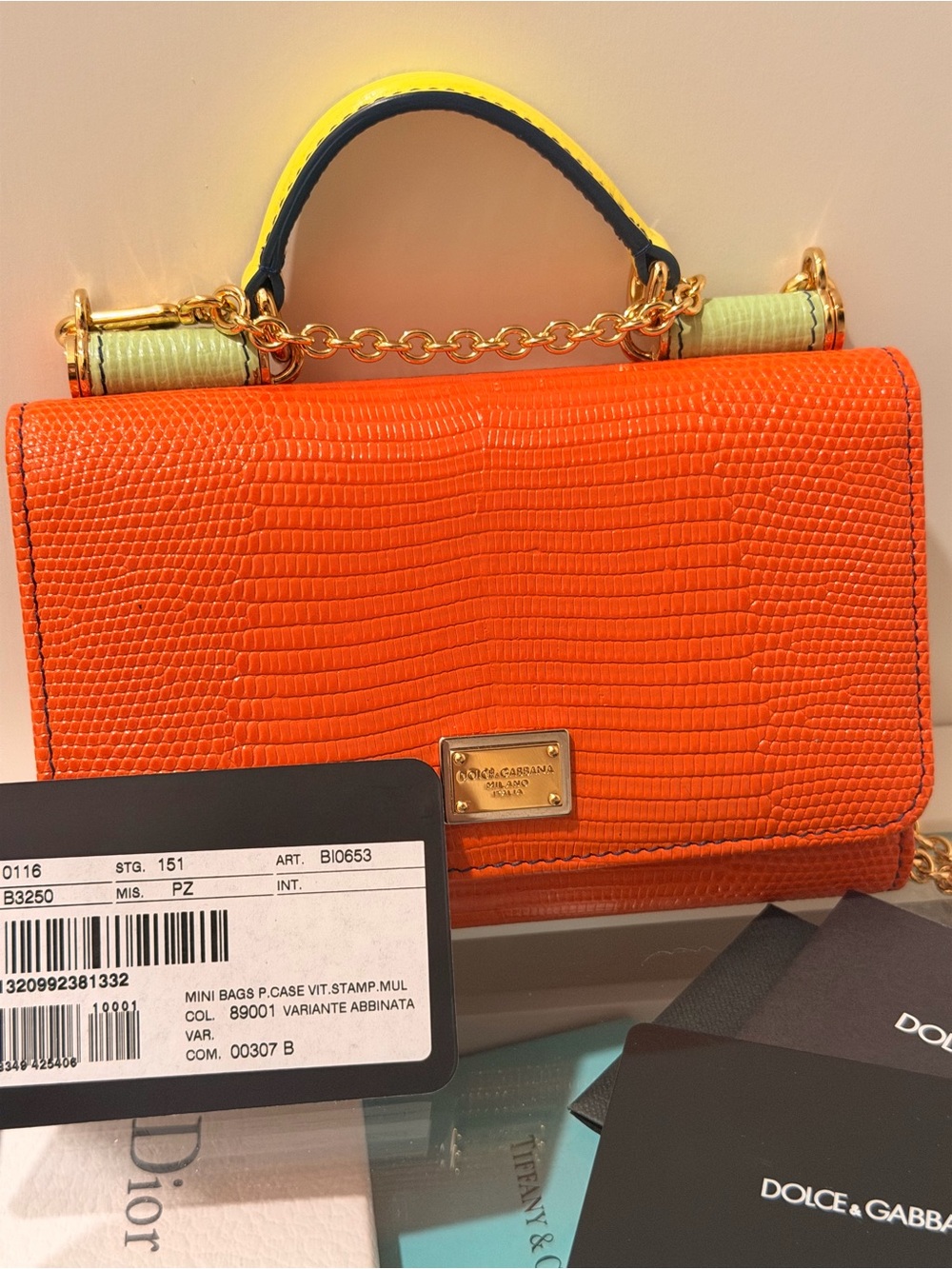 Dolce & Gabbana Miss Sicily Von Multicolor Lizard Embossed Leather WOC